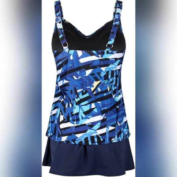 NWT JINXUEER Ruched Modest Two Piece Tankini Swimsuit, 16 - Picture 2 of 5